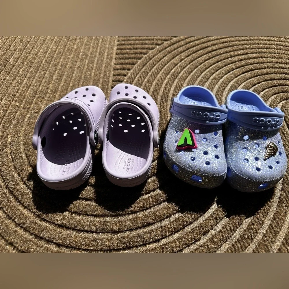 CROCS Bundle: 2 Kid Clog Waterproof Play Shoe Slip-On Light Purple C7 C8
